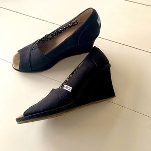 Toms Black Peep Toe Wedges